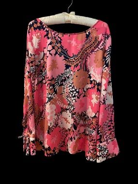 Talbots Pink Floral Print Long-Sleeve Blouse